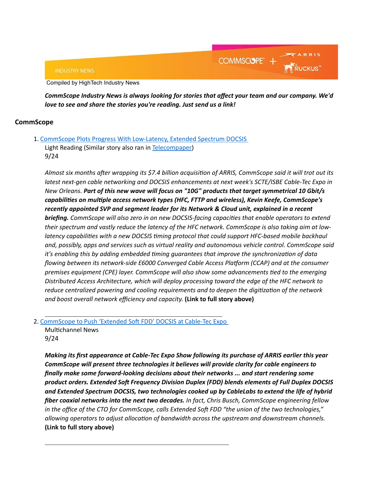 CommScope Industry News Brief